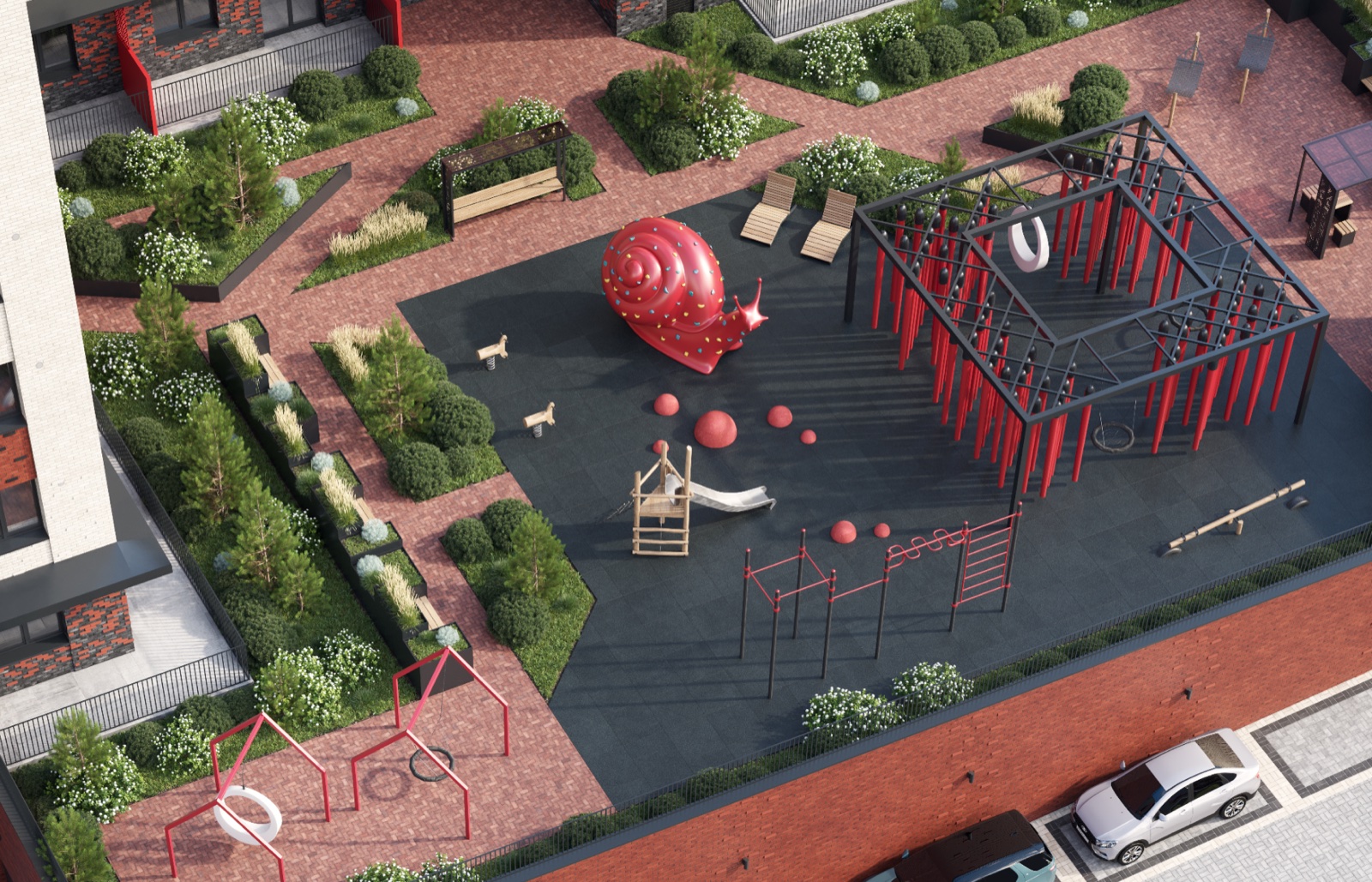 Двор-сад на уровне 2 этажа ЖК Чили